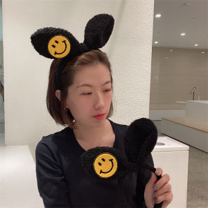 Korean Style Plush Rabbit Ear Hairband Face Wash Headband Smiley Face Cute Object Hair Clip Universal Size for Girls