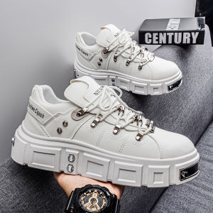 Large Size Mens White Sport Shoes Thick Bottom Casual Slip-On round Toe Rubber Outsole Wear-Resistant Spring Autumn Fashion