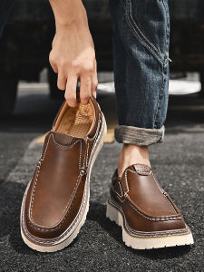 Leather Low-Top Martin Boots Mens Casual Wide Head Retro Work Shoes Thick Bottom British Style Leisure Leather Shoes