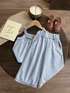 Kids Girl Denim Set Wide-Leg Pants with Tank Top Suit For 2-8Y Girls Clothing