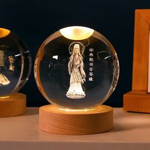 ลูกแก้วคริสตัล ขนาด 6cm/8cm สลักลาย3มิติ เสริมฮวงจุ้ย โคมไฟตั้งโต๊ะ พร้อมฐานไฟLED ประดับตกแต่งบ้าน