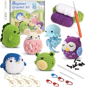 6Pcs DIY Crochet Kit For Beginners Animals Kit Comes With Step-by-Step Instructions Easy Knit Plush Doll Accessories Handmade