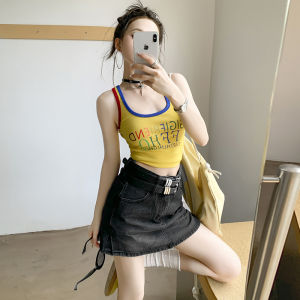 กระโปรงยีนส์สั้นทรงเอเข้ารูปผู้หญิง 5 ตัว พร้อมเข็มขัด 2 แถบ เอวสูง สไตล์ Bella สำหรับผู้หญิงวัย 18-24 ปี