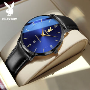 PLAYBOY Ultra Thin Watch for Men Original Waterproof Korean Style Fashion Elegant Leather strap with Gift Box