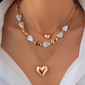 Ingemark 3Pcs/Set Boho Imitation Pearl Chokers Necklaces Women Trendy Metal Heart Pendant Neck Accessories 2026 New Year Jewelry