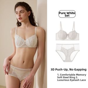 Lace French Style Gathering Prevent Sagging Side Support Bra Set Thin