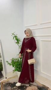 wenay Dress Exclusive Terbaru Gamis swaroski Pesta Maxi Kondangan Lamaran Tunangan Kekinian maroon