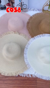 Hats shop9 หมวกสานปีกกว้าง สไตส์เกาหลี แบบเรียบหรู สินค้าพร้อมส่งจากไทย C038