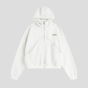 Áo Hoodie Dài Tay Cài Kéo Có Khóa Patched Rivet Phong Cách Mỹ Ấm Áp Dành Cho Đôi