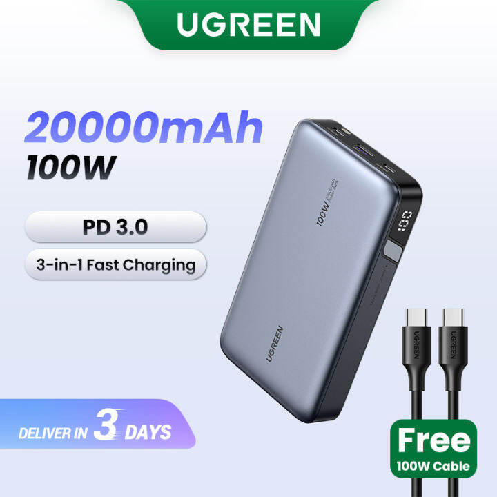 UGREEN 20000mAh PD 100W Laptop Powerbank USB Type C Portable Charger ...