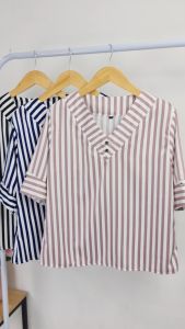 OS - New Blouse Jumbo Wanita Keiva Salur XXL Atasan Blus Cewek Model Baru Baju Fashion Bigsize