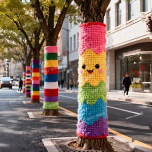 เสื้อสเวตเตอร์ต้นไม้สีสันสดใสสำหรับตกแต่งคริสต์มาส ทำจากเส้นด้าย เสื้อสเวตเตอร์ต้นไม้ ทรงกรวย ตุ๊กตาต้นไม้