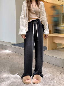 High Waist Wide Leg Pants Womens Spring Autumn Drawstring Floor Length Casual Loose Trousers American Style Loose Fit