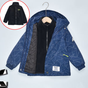 Childrens Jacket Three-in-One Detachable Thickened Cotton Padded Boys Outwear Fall and Winter Windproof Childrens Winter Clothes Western Style