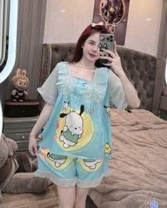 Bộ đùi tiểu thư lụa xước ánh kim mềm mịn  bộ pijama mẫu thiết kế hoa văn sành điệu dễ thương  size chuẩn 40:60kí