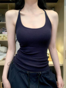 Áo Ba Lỗ Không Tay Ôm Vừa Vặn Mùa Hè Cho Nữ Áo Ba Lỗ Không Tay Màu Xanh Lam Gợi Cảm Có Đệm Ngực Áo Khoác Ngoài Mùa Hè