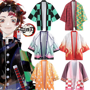 Anime Demon Slayer Cosplay Costume Adult Kimetsu No Yaiba Kamado Tanjirou Cloak Agatsuma Zenitsu Kamado Nezuko Kimono Kids Printed Pattern Cardigan Shirt