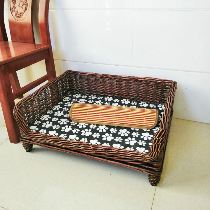 Pet Nest Rattan Wicker Kennel offGround Dog Bed Cat Bed Summer Large