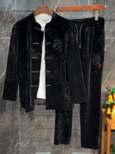 New T-356 Mens Tang Suit Set Casual Two-Piece Fashionable Comfortable High-End Versatile Trendy Autumn Winter Leisure Clothing