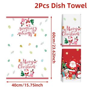 2/4PCS Christmas Kitchen Towel Merry Christmas Decoration for Home 2025 Dishcloth Xmas Ornament Navidad Natal New Year Gift 2026
