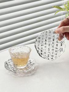 New Chinese Style Calligraphy Glass Cup Mat Tea Cup Base Mat Saucer Heat Proof Mat Creative Kung Fu Tea Set Accessories