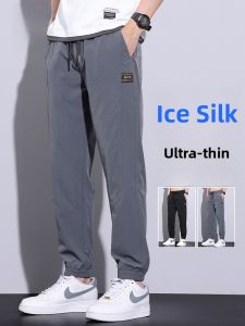 ROMON | Lormen Mens Casual Pants Summer Thin Ice Silk Quick Dry Loose Cuffed Harem Elastic Long Trousers Sporty Youthful Style