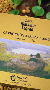 Cà Phê Chồn Cao Cấp Mountain Legend – 10% Real Civet Arabica & 90% Selected Beans Specialty - Hộp 5 Phin Giấy