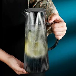Striped Heat-Resistant Glass Water Jug With Stainless Steel Filter