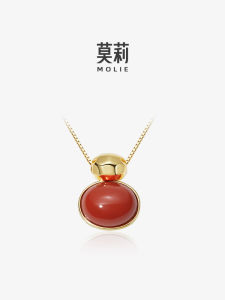 Molie Pure Silver Necklace for Women South Red Agate Jade Pendant New Chinese Style Clavicle Chain New Year Gift for Mom