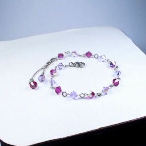 Gelang Swarovski Swaroski Becone Fucia Violet Stainless Tahan Karat kado Hadiah Terbaru