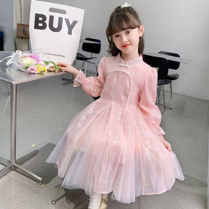 Princess Style Girls Cheongsam Dress Spring Autumn New Fashion National Trend Childrens Clothing Anneyol Brand A-Line Skirt