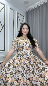 Baju Wanita Airin List Renda – Dress Katun Rayon Adem Busui Kancing Depan Tali Pinggang Rempel