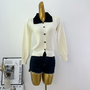 เสื้อคาร์ดิแกนถักคอตุ๊กตาสไตล์ฝรั่งเศส แขนยาว ทรงสลิมฟิต แฟชั่นฤดูใบไม้ร่วง/ฤดูหนาว สำหรับผู้หญิง เสื้อชั้นใน