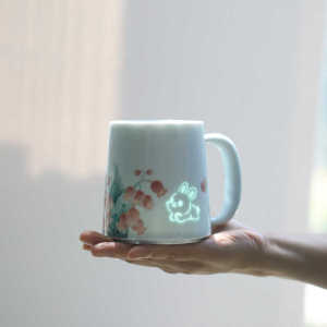 ถ้วยกาแฟดินเผาขนาดใหญ่ดีไซน์การ์ตูนสุดน่ารัก ถ้วยดินเผาจีนโบราณ ของขวัญวันเกิด ถ้วยดื่มน้ำเซรามิกลายดอกไม้