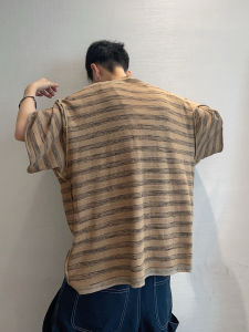 Dannyandzee T-Shirt ทรงหลวมสไตล์เรโทรฤดูร้อนสำหรับผู้ชายและคู่รัก แขนสั้นลายทาง ทรงหลวม ทรงพอดีตัว ผ้าฝ้ายผสมโพลีเอสเตอร์