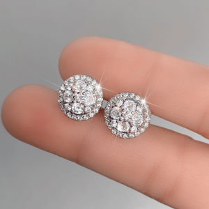 Huitan Simple Versatile Womens Cubic Zirconia Stud Earrings Silver Color High Quality Ear Accessory Daily Wear Wedding Jewelry