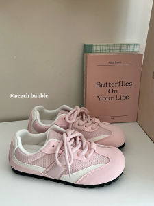 รองเท้าผ้าใบลำลองสำหรับผู้หญิง สไตล์เดนิมสีชมพูหวาน ระบายอากาศได้ดี สไตล์ย้อนยุค ทรงพื้นแบน ทรงปากลึก รองเท้าผ้าใบแบบสวมสบาย