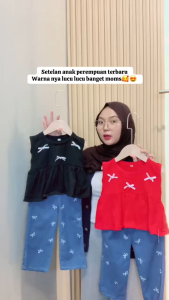 Setelan Anak Perempuan Pita Lucu Usia 1-5 Tahun Atasan Tanpa Lengan Pita Celana Jeans Panjang Bordir Fashion Anak Kekinian Dan Terbaru