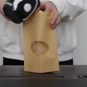 50pcs Kraft Brown Paper Stand Up Pouch with Oval Window Cookies Packaging