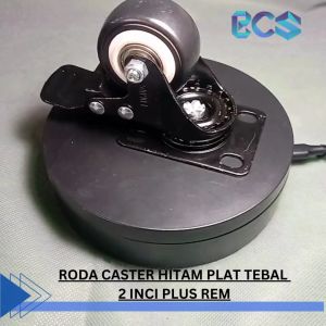 Set Roda Karet Caster 2 Inci dengan Rem dan Plat Tebal Warna Hitam untuk Troli Etalase