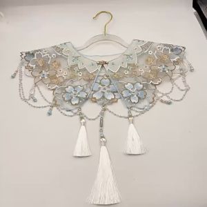 daidai (Ready Stock) Embroidered Flower Fake Collars Elegant Detachable Fringe Collar Cheongsam 蓝色云肩汉服披风学士服舞台风披肩国风云肩时尚气质