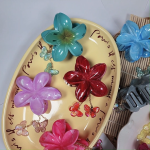 ED - 8CM - JEPITAN RAMBUT KOREA BUNGA KAMBOJA RANTAI KUPU KUPU CANTIK / JEDAI RAMBUT GLOSSY FASHION BALI