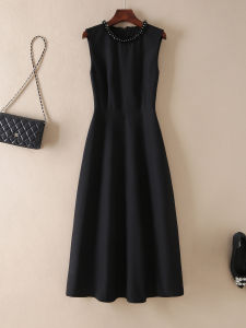 Retro OL Style Handmade Embellished Vest Dress Sleeveless High Waist A-Line Skirt for Women Summer Commute Fashion Dress