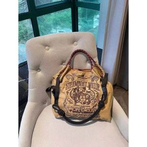 Eco-Friendly Ball Chain Shopping Bag Single Shoulder Canvas Embroidered Handbag Large Capacity Womens Crossbody Bag