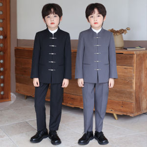 9Sbird 2PCS Zhongshan เสื้อสูทสำหรับเด็กสีล้วนสำหรับเด็กผู้ชายชาวจีนชุดสูทมีสไตล์