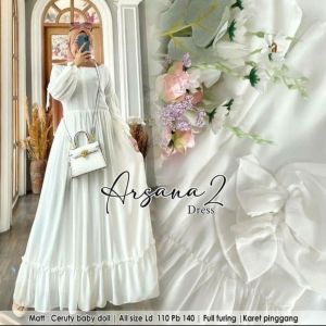 Gamis Arsana 2 dress bahan Ceruty Babydoll Full Furing Motif Polos Lengan panjang Zipper depan Busui friendly Rempel Bawah Gamis ceruty Baju muslim trendy 2022 Arsana Dress Terbaru Gamis Arsana Dress polos modern New Arsana Dress Ld 110cm Pb 140cm COD