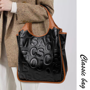 Aidrani New Womens Tote Bag Fashion Versatile Letter Printed Cowhide Bag Large Capacity Commuter Handheld Shoulder Bag