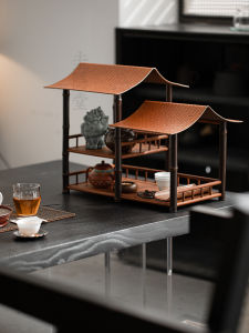 Retro Chinese Style Bamboo Tea Set Display Stand Home Use Cup Drying Rack Tea Pavilion Cup Holder Storage Shelf Gu Yan Tang