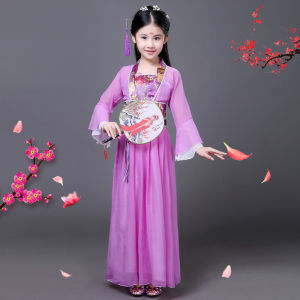 Childrens Hanfu Ancient Costume Embroidered Romper Girls Pink Tang Suit Spring Season Polyester Fiber Traditional Ethnic Wear