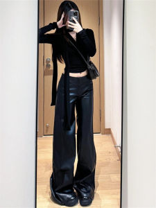 กางเกงหนัง PU ทรงหลวมเอวสูง ทรงขากระบอกเล็ก กางเกงขายาวทรงหลวมสำหรับผู้หญิง ฤดูใบไม้ผลิและฤดูใบไม้ร่วง ทรงสลิมฟิต กางเกงขายาวทรงหลวม